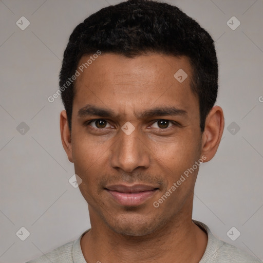 Neutral white young-adult male with short  black hair and brown eyes