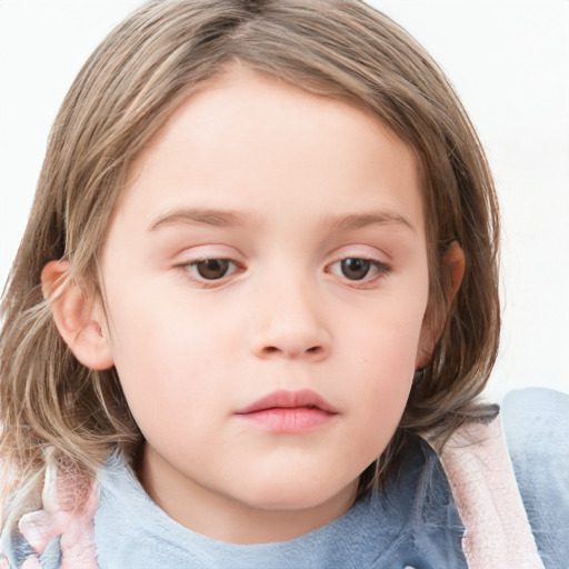 Neutral white child female with medium  brown hair and blue eyes