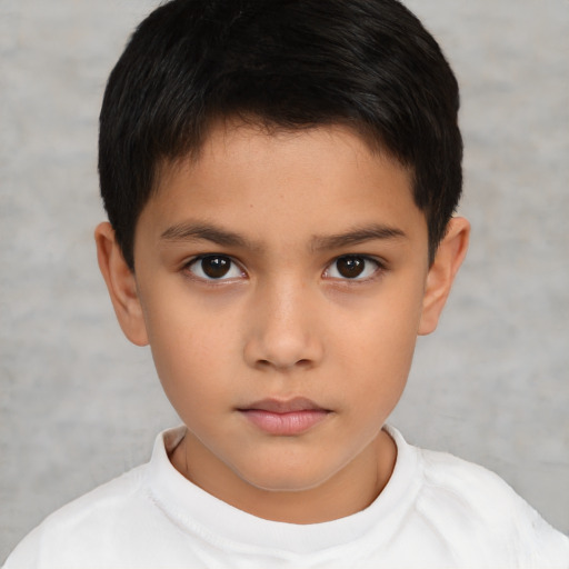 Neutral asian child male with short  brown hair and brown eyes