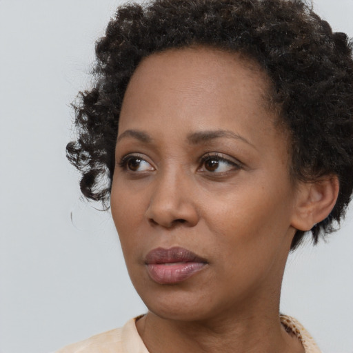 Neutral black young-adult female with short  brown hair and brown eyes