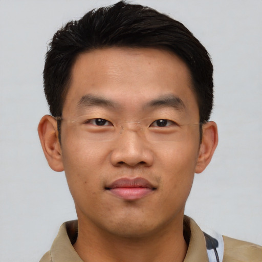 Neutral asian young-adult male with short  brown hair and brown eyes