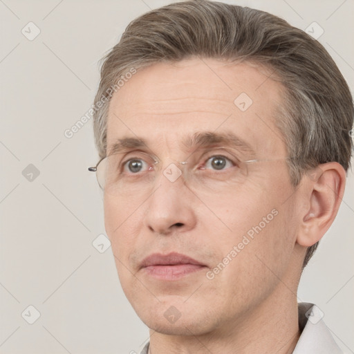 Neutral white adult male with short  brown hair and brown eyes