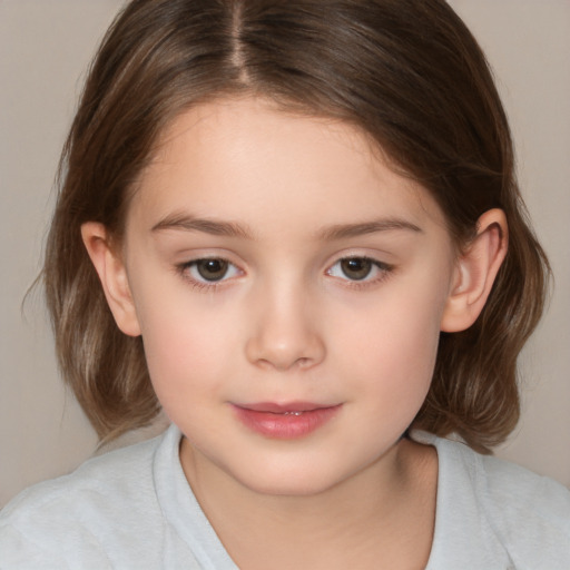 Neutral white child female with medium  brown hair and brown eyes