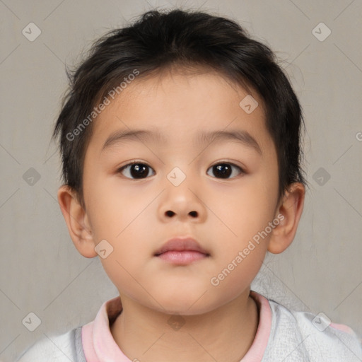 Neutral asian child male with short  brown hair and brown eyes