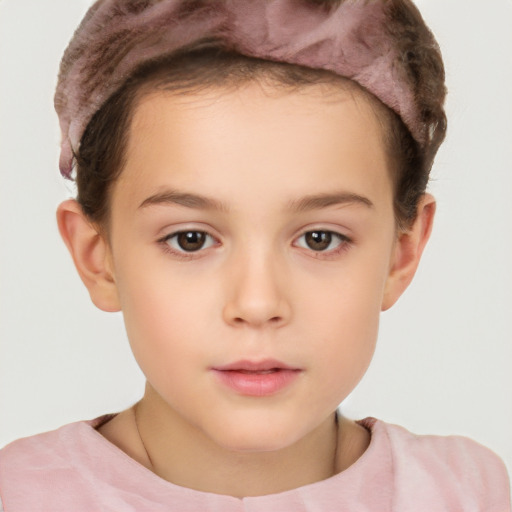 Neutral white child female with short  brown hair and brown eyes