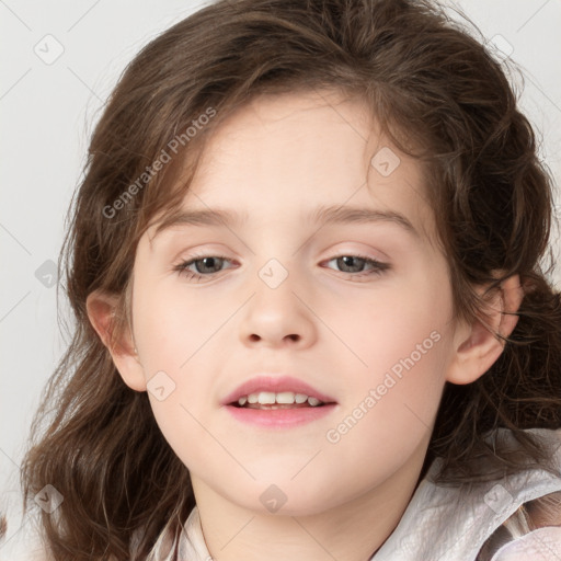 Neutral white child female with medium  brown hair and brown eyes