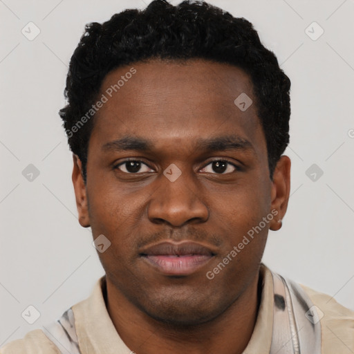 Neutral black young-adult male with short  brown hair and brown eyes