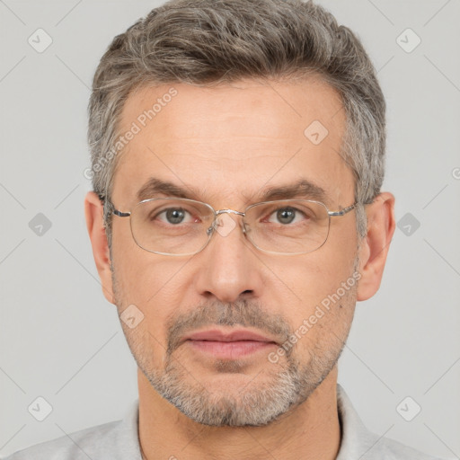 Neutral white adult male with short  brown hair and brown eyes