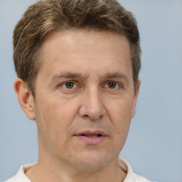 Neutral white adult male with short  brown hair and brown eyes