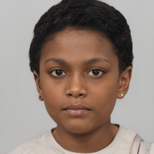 Neutral black child female with short  brown hair and brown eyes