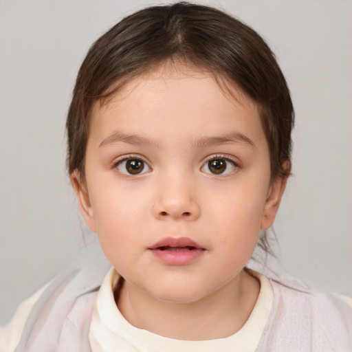 Neutral white child female with medium  brown hair and brown eyes