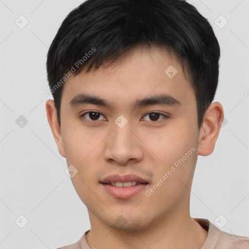 Neutral asian young-adult male with short  brown hair and brown eyes