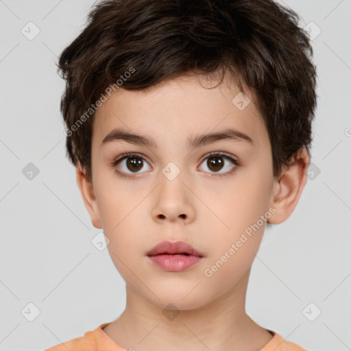 Neutral white child male with short  brown hair and brown eyes