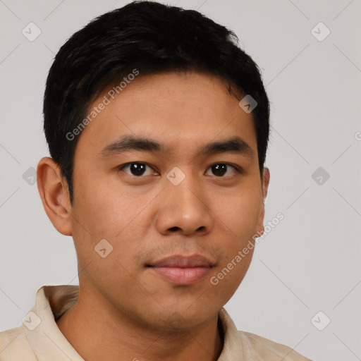 Neutral asian young-adult male with short  black hair and brown eyes