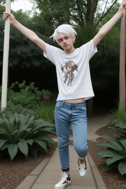 Teenager non-binary with  white hair