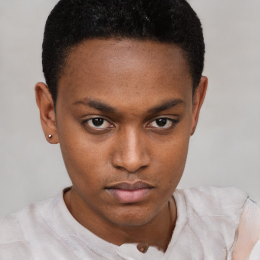 Neutral black young-adult female with short  brown hair and brown eyes