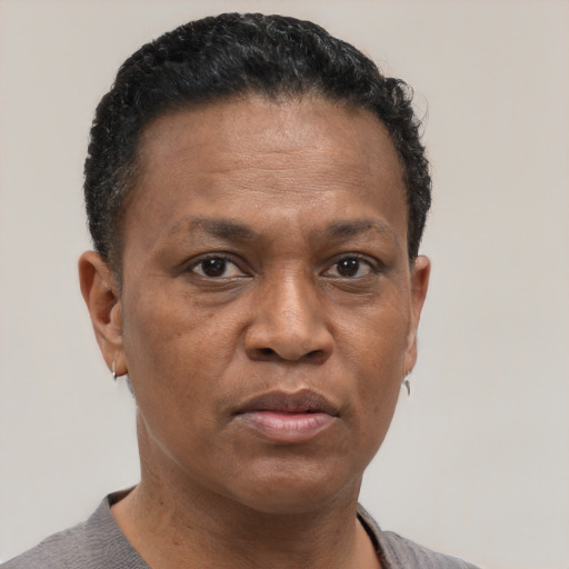 Neutral black adult male with short  brown hair and brown eyes