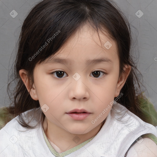 Neutral white child female with medium  brown hair and brown eyes