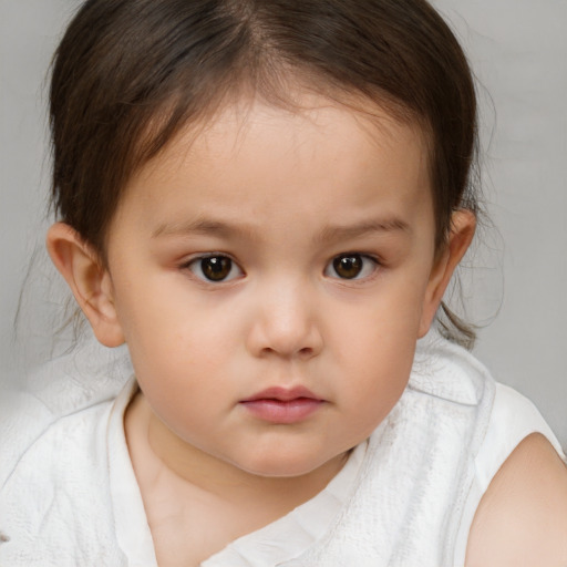 Neutral white child female with medium  brown hair and brown eyes