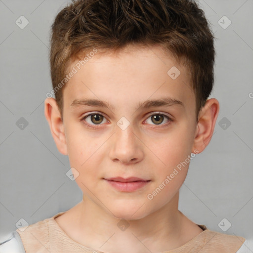 Neutral white child male with short  brown hair and brown eyes