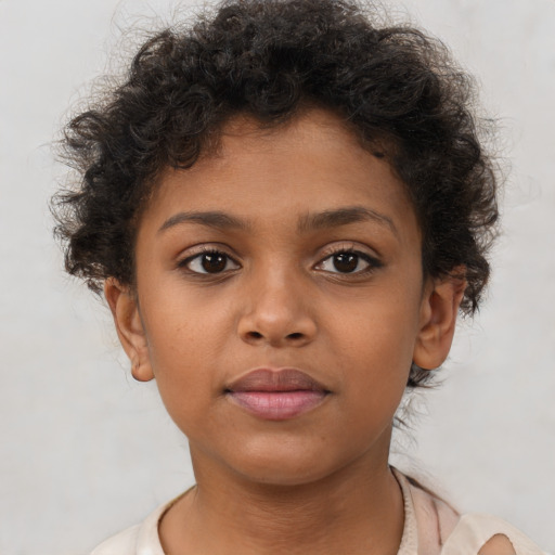 Neutral black child female with short  brown hair and brown eyes