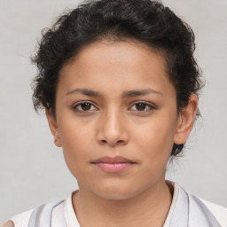 Neutral white young-adult female with short  brown hair and brown eyes