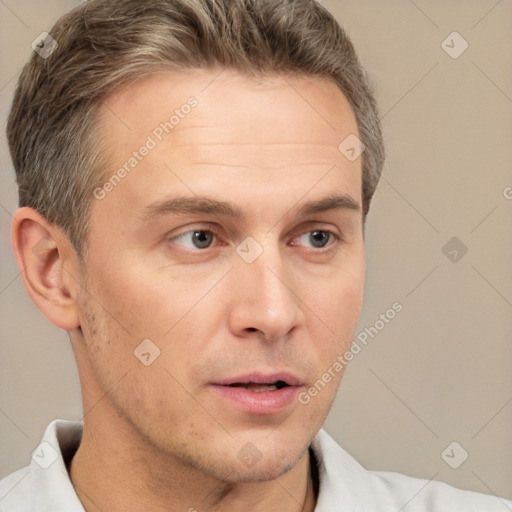 Neutral white adult male with short  brown hair and brown eyes