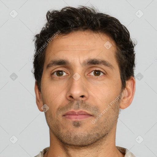 Neutral white adult male with short  brown hair and brown eyes