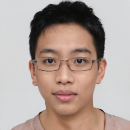 Neutral asian young-adult male with short  black hair and brown eyes