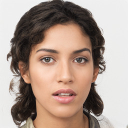 Neutral asian young-adult female with medium  brown hair and brown eyes