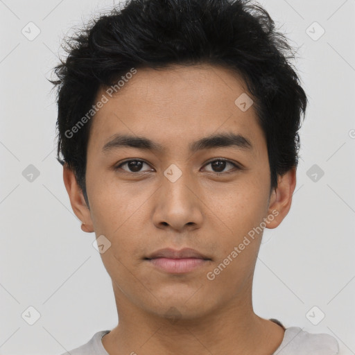 Neutral asian young-adult male with short  black hair and brown eyes