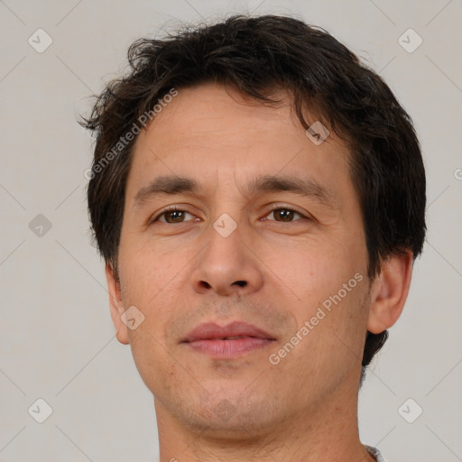 Neutral white adult male with short  brown hair and brown eyes