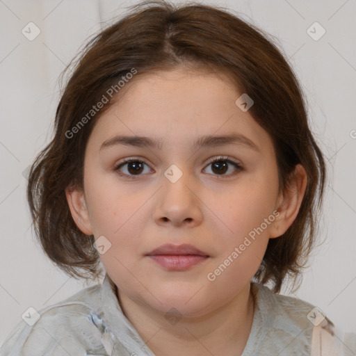 Neutral white child female with medium  brown hair and brown eyes