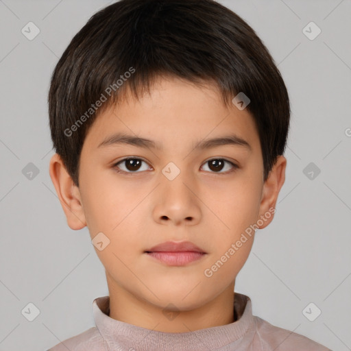 Neutral asian child male with short  brown hair and brown eyes