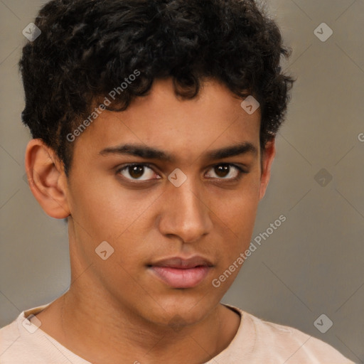 Neutral latino young-adult male with short  brown hair and brown eyes