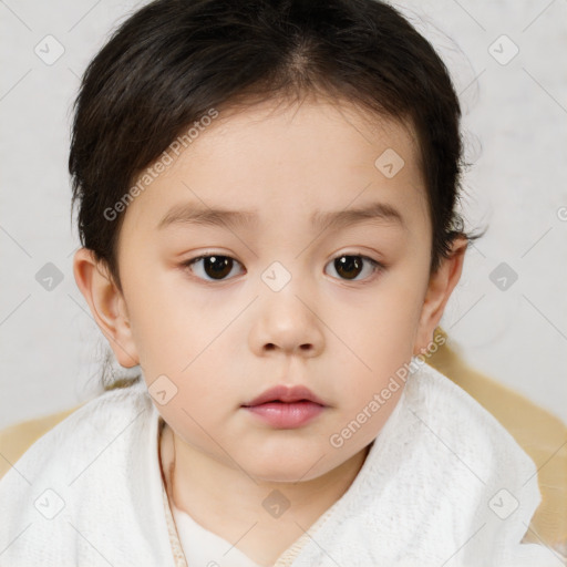 Neutral white child female with medium  brown hair and brown eyes