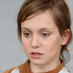 Neutral white young-adult female with medium  brown hair and blue eyes