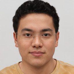 Neutral asian young-adult male with short  brown hair and brown eyes