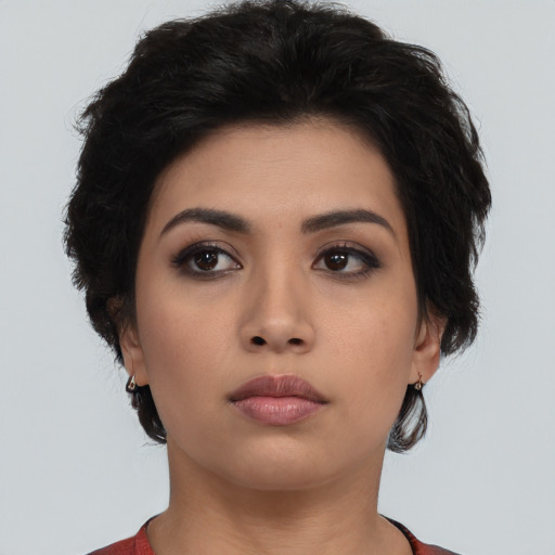 Neutral asian young-adult female with medium  black hair and brown eyes