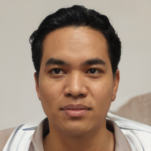 Neutral asian young-adult male with short  black hair and brown eyes