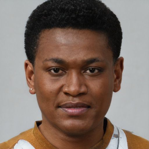 Neutral black young-adult male with short  brown hair and brown eyes