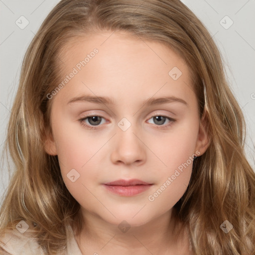 Neutral white child female with long  brown hair and brown eyes