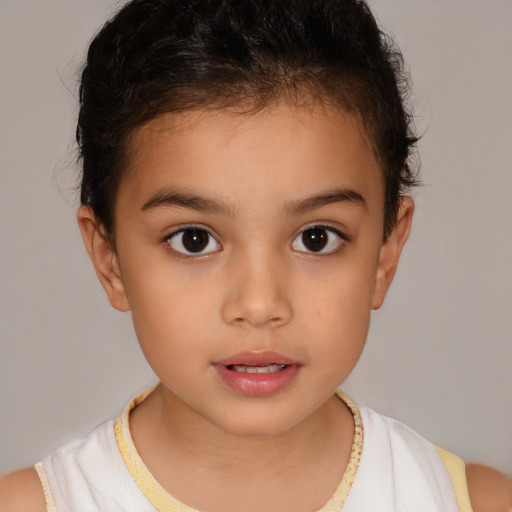 Neutral white child female with short  brown hair and brown eyes