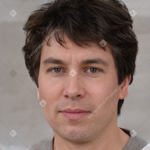 Neutral white adult male with short  brown hair and brown eyes