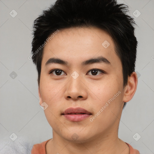 Neutral asian young-adult male with short  black hair and brown eyes