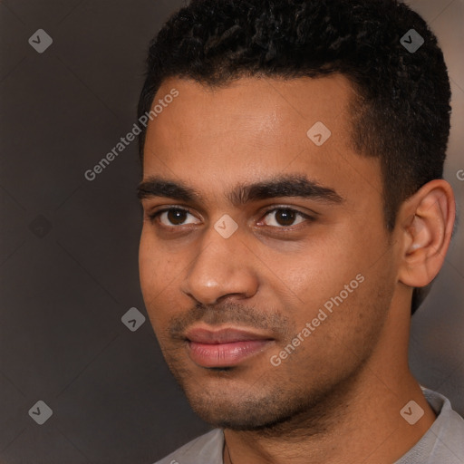 Neutral white young-adult male with short  black hair and brown eyes