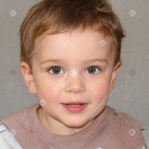 Joyful white child male with short  brown hair and brown eyes