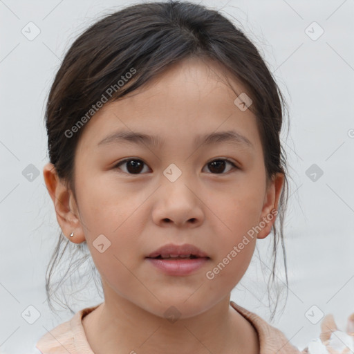 Neutral white child female with medium  brown hair and brown eyes