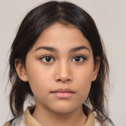 Neutral asian young-adult female with medium  brown hair and brown eyes