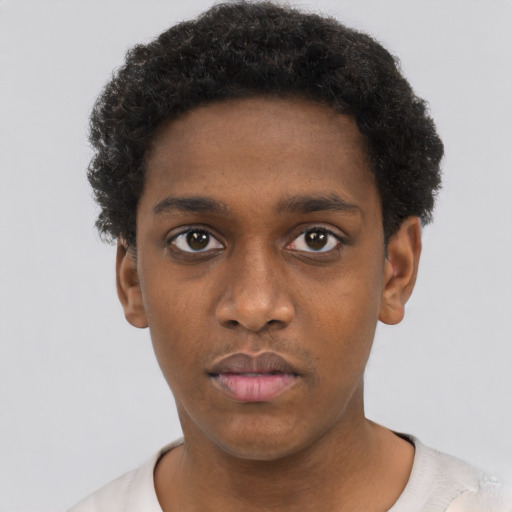 Neutral black young-adult male with short  brown hair and brown eyes